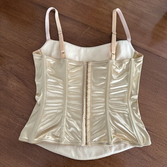 On Gossamer Gold Satin Corset Cami Top M Lingerie Diamond Quilted Cupped PinUp - Picture 4 of 16